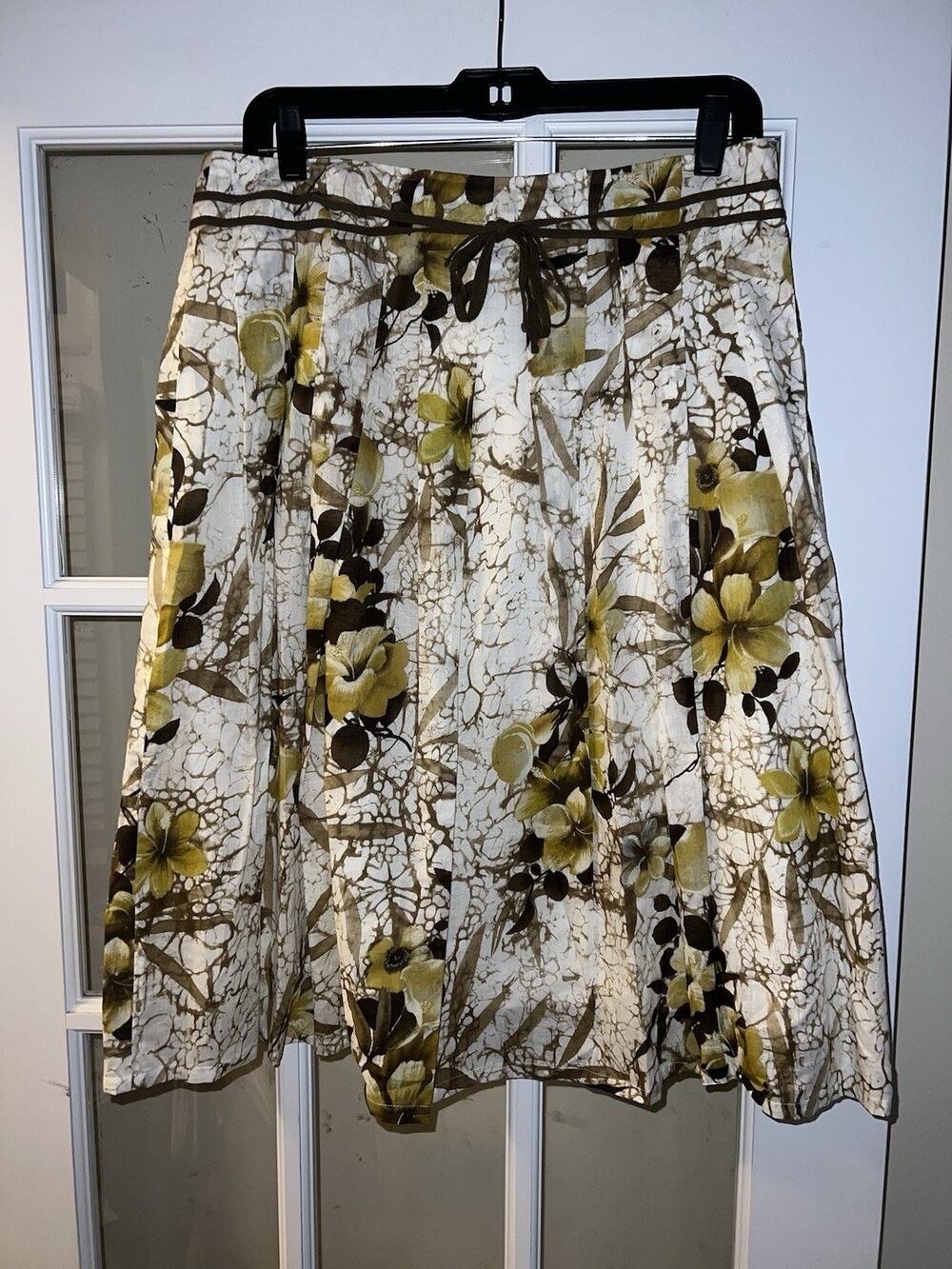 Anthropologie Lapis Midi Full Brown Floral Skirt Large Festival Cowgirl Bohemian